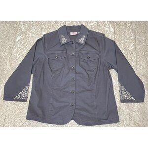 Quacker‎ Factory Scroll Embellished Woven Jacket Gray Large